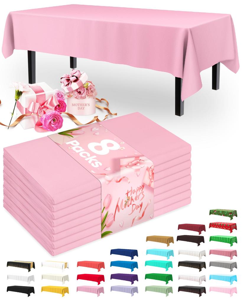 Pureegg Plastic Table Cloth Disposable 8 Pack, 54 x 108 Inch Table Cloths, Graduation Decorations Class of 2025, Graduation Party Tablecloths,