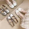 Beautiful French flat silver single shoes women's 2025 new summer skirt Mary Jane shoes small leather shoes evening shoes
