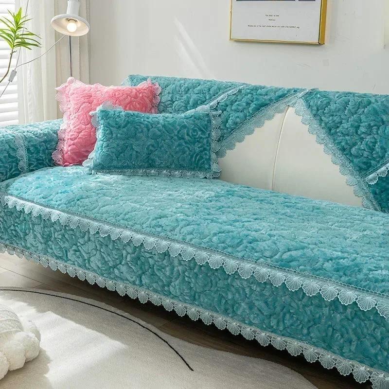 Winter Rose Sofa Towel  Thick Warm  Mat New Modern Minimalist Anti Slip Plush Seat Cushion Set Backrest Cover Cloth