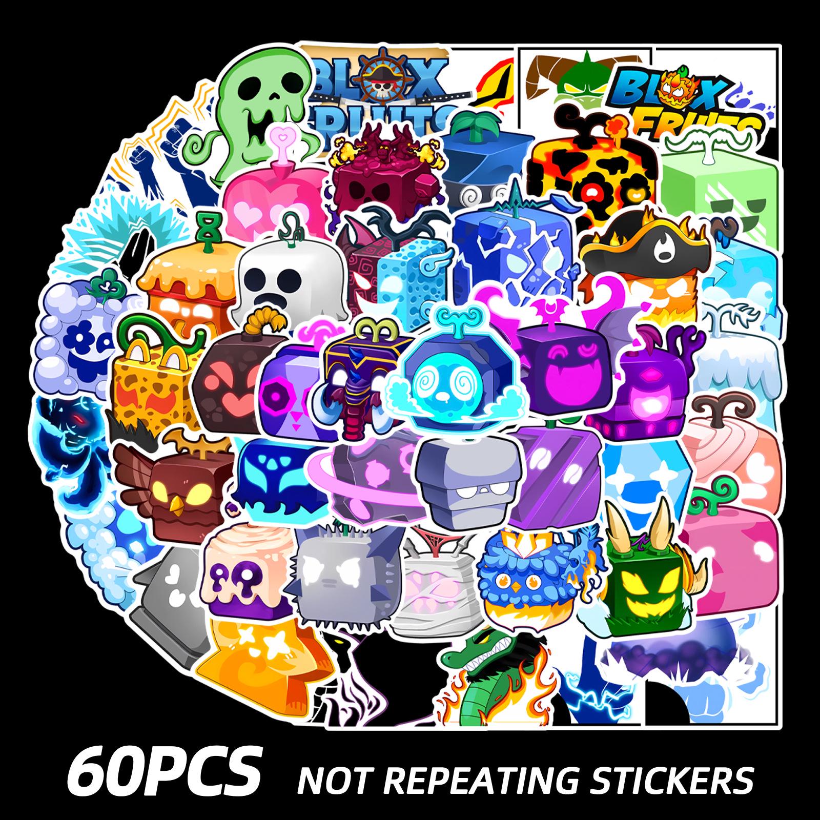 60 Blox Fruits Graffiti Stickers for Helmets, Luggage, and Skateboards 60 Unique Stickers