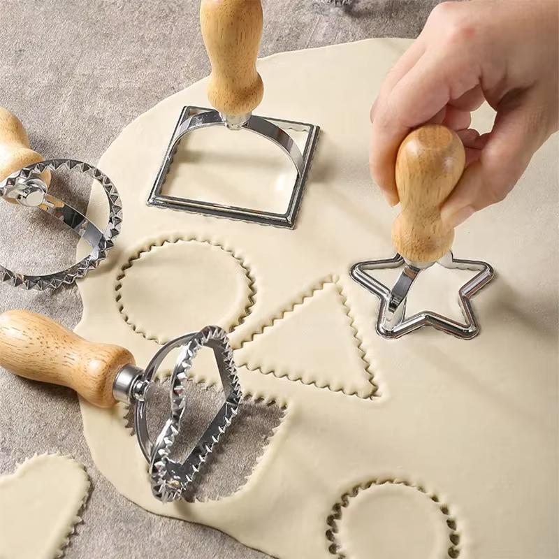 Cutter Stamp Set - Press Stamp with Reading Dough Cutter and Wooden Handle for Ravioli Maker Pasta Cutter Pasta