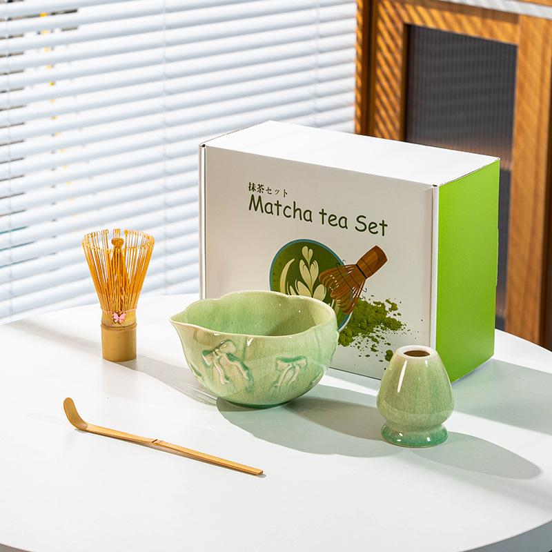 4-8pc Matcha Kit Porcelain heart shape Bowl with Spout, Japanese Matcha Set  Bow-Tie Gift Box Kit for Matcha Lovers Tea Ceremony