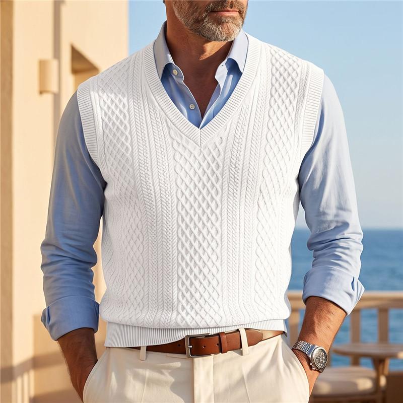 Gilet in Maglia a Treccia con Scollo a V da Uomo Senza Maniche Gilet in Maglia Casual Business Gilet per Uomo