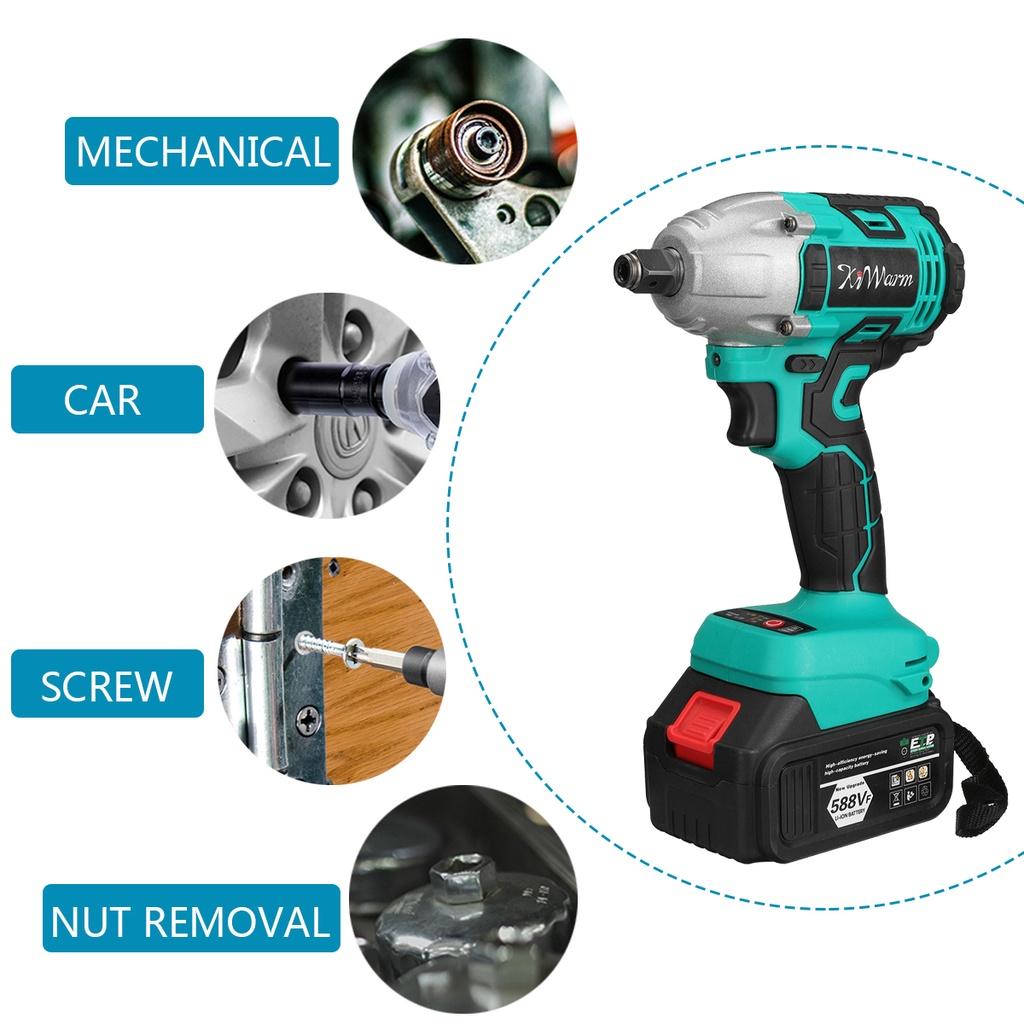 588vf 22800Amh 520N.M Torque Brushless Cordless Electric Impact Wrench Power Tools 2 Lithium-Ion Battery for Makita 18V Battery