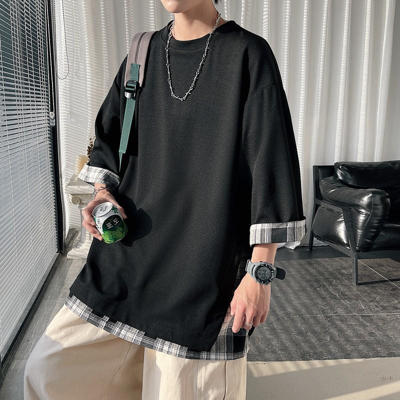 Letní pánská trička volná tříčtvrteční rukáv streetwear outdoorový top plus size