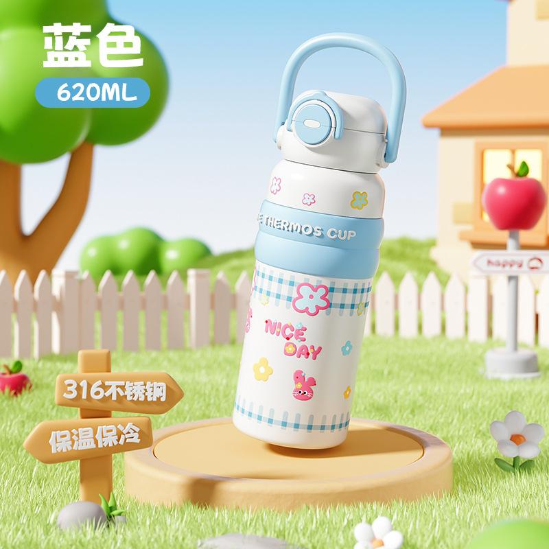 High value children's double drink ton ton portable thermos cup cartoon cute portable stainless steel thermos cup children's double drink