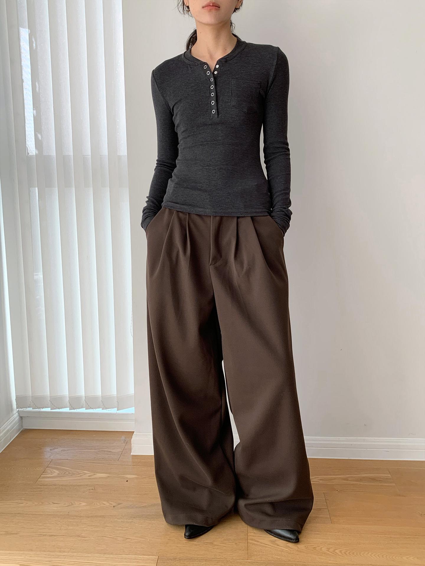 LOOPIN Women s Cozy Woolen Wide-Leg Pants Large коричневый