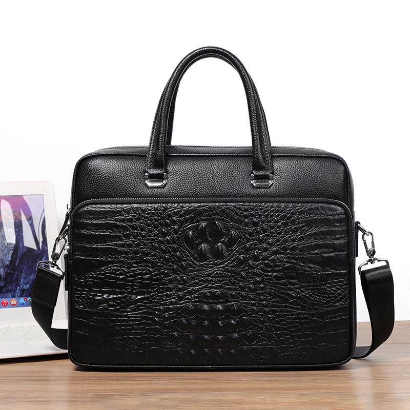 Crocodile Pattern Leather Men'S Handbag Business Men'S Bag First Layer Cowhide Briefcase Simple Business Trip File Bag