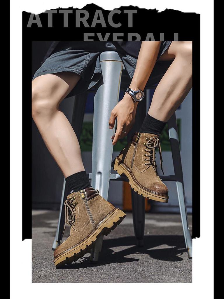 2024 Men's Genuine Leather Martin Boots: Breathable Autumn Workwear & Motorcycle Footwear for Mountaineering