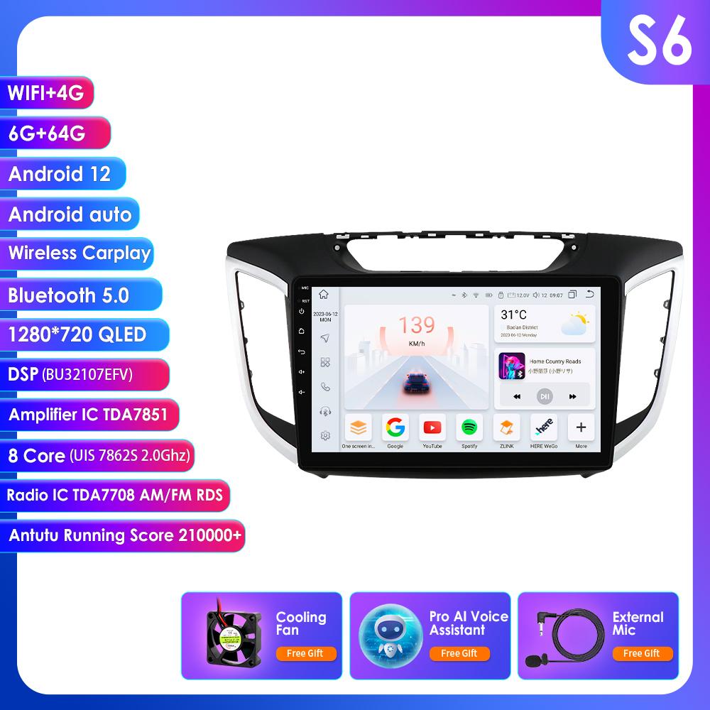 

Автомобильная магнитола Hizpo 8 + 128 Android 12 для Hyundai Creta IX25 2015 2016 2017 2018 2019 Мультимедийный видеоплеер навигация GPS 2din Carplay 4G SWC головное устройство S7 8Core 6G 128G AI