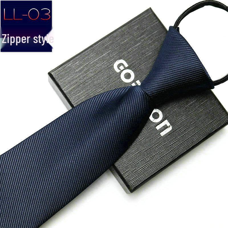 Men's No-Iron Zipper Striped Formal Tie with Logo, 8cm