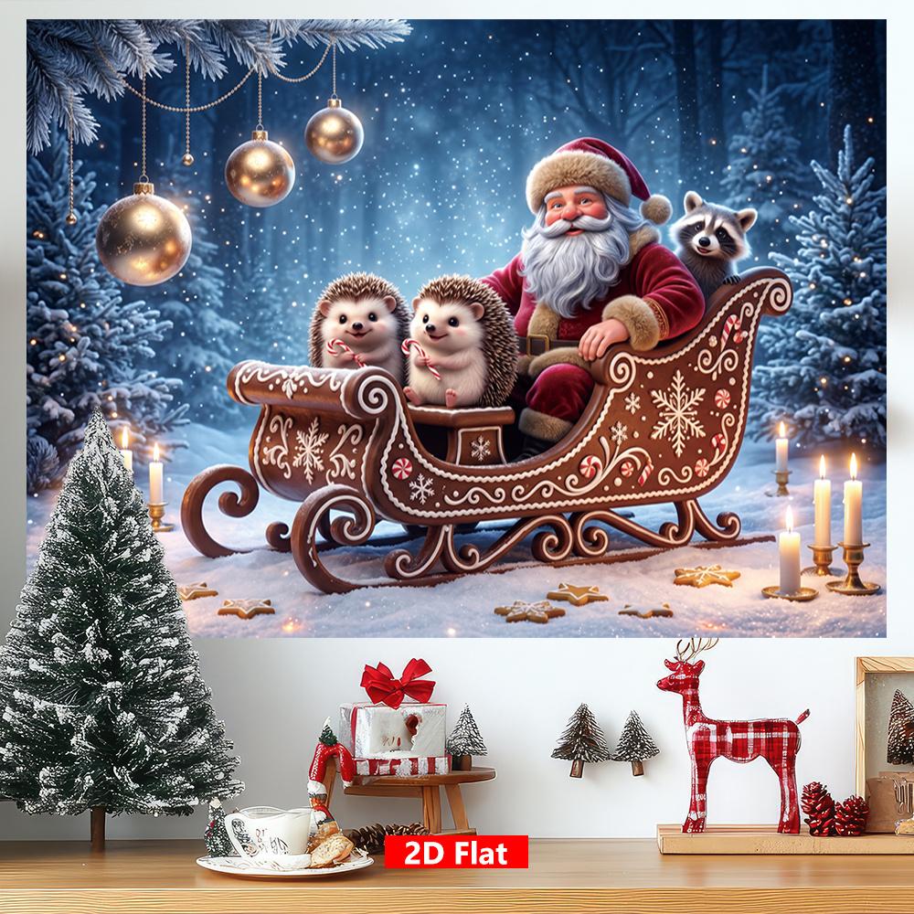 1Pcs Christmas Sled Hedgehog Winter Scene Decoration Background Xmas Backdrop Decorations For Photo Studio Photo Booth Party