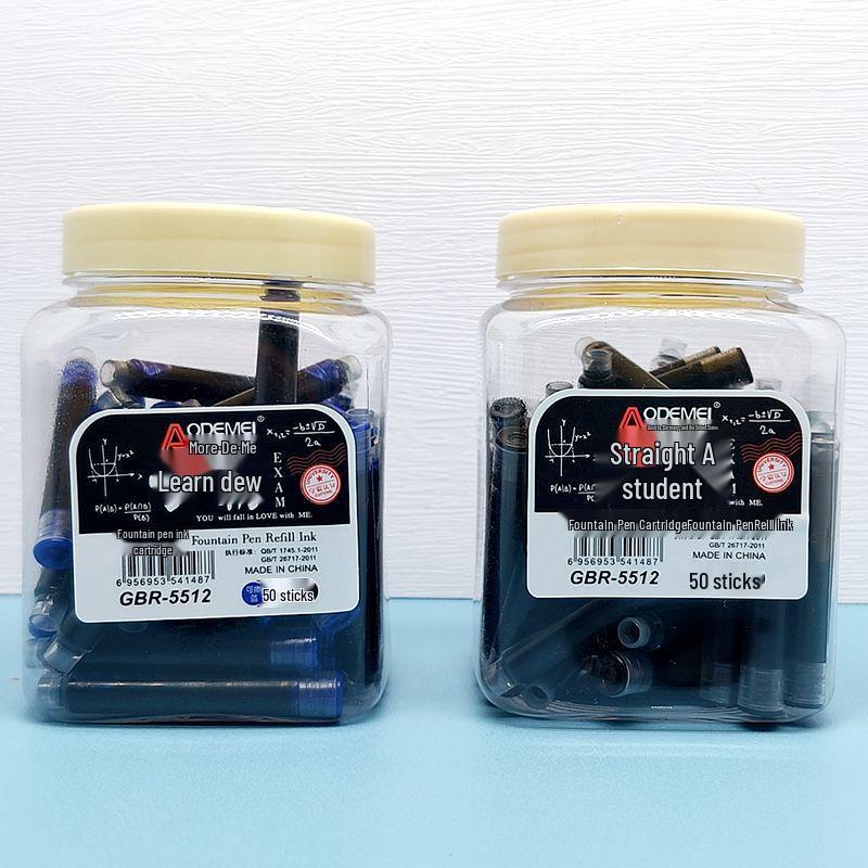 50 Erasable Blue Ink Cartridges for Student Fountain Pens – Large Capacity, Replaceable, Cartridge-Packed