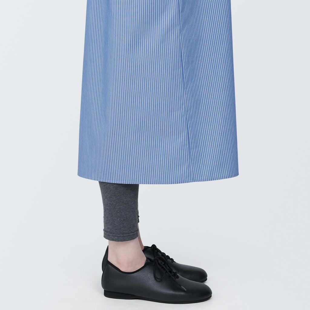 MUJI Rochie cu mânecă lungă, rezistentă la riduri, cu guler lat, BC2IMA4S, cu dungi bleumarin XS, femei, femei, femei