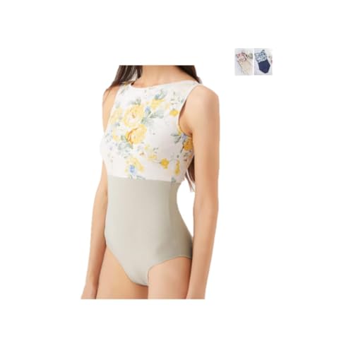 ProDance Floral Boat Neck Leotard for Ballet, Simple, Cute, Affordable, and Stylish for Adults (Khaki Floral Print, Size S)