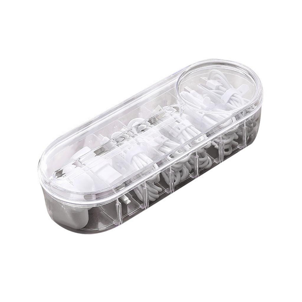 Cable Storage Organizer PP Clear with Multiple Compartments Lid Cord Organizer Box for Desktop