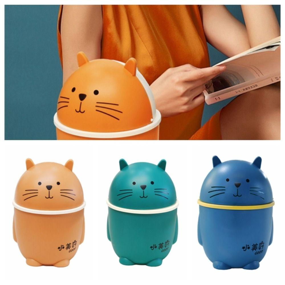 Kawaii Cartoon Cat Trash Can Portable Garbage Storage Bin Paper Basket Desktop Waste Box  Bedroom