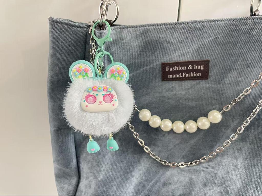 Fluffy Pompon Doll Keychain – Cute Backpack Pendant for Girls