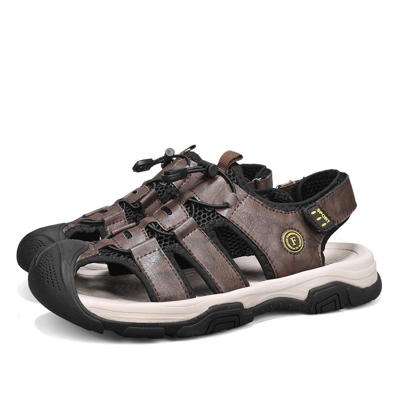 

2024 Кожаные мужские пляжные туфли Модные удобные эластичные повседневные туфли для спорта на открытом воздухе Дышащие сандалии Cave 46
