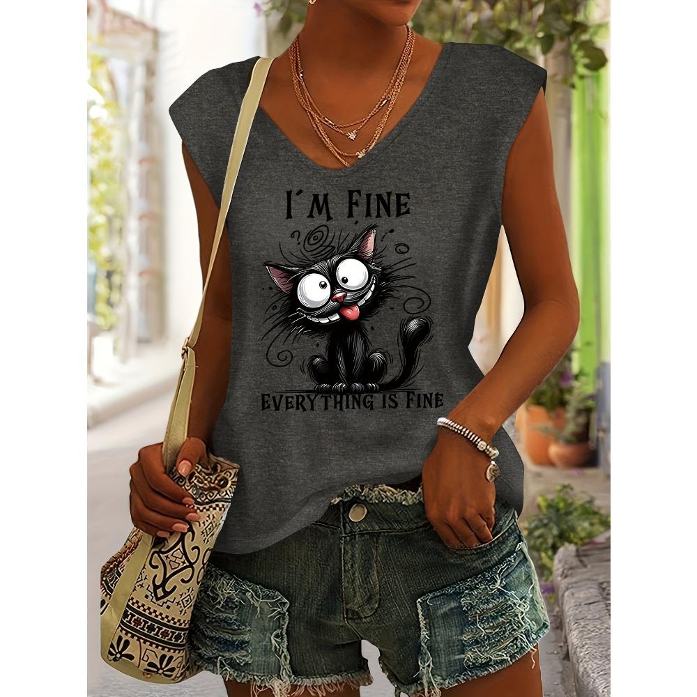 Cartoon cat print spring/summer V-neck vest