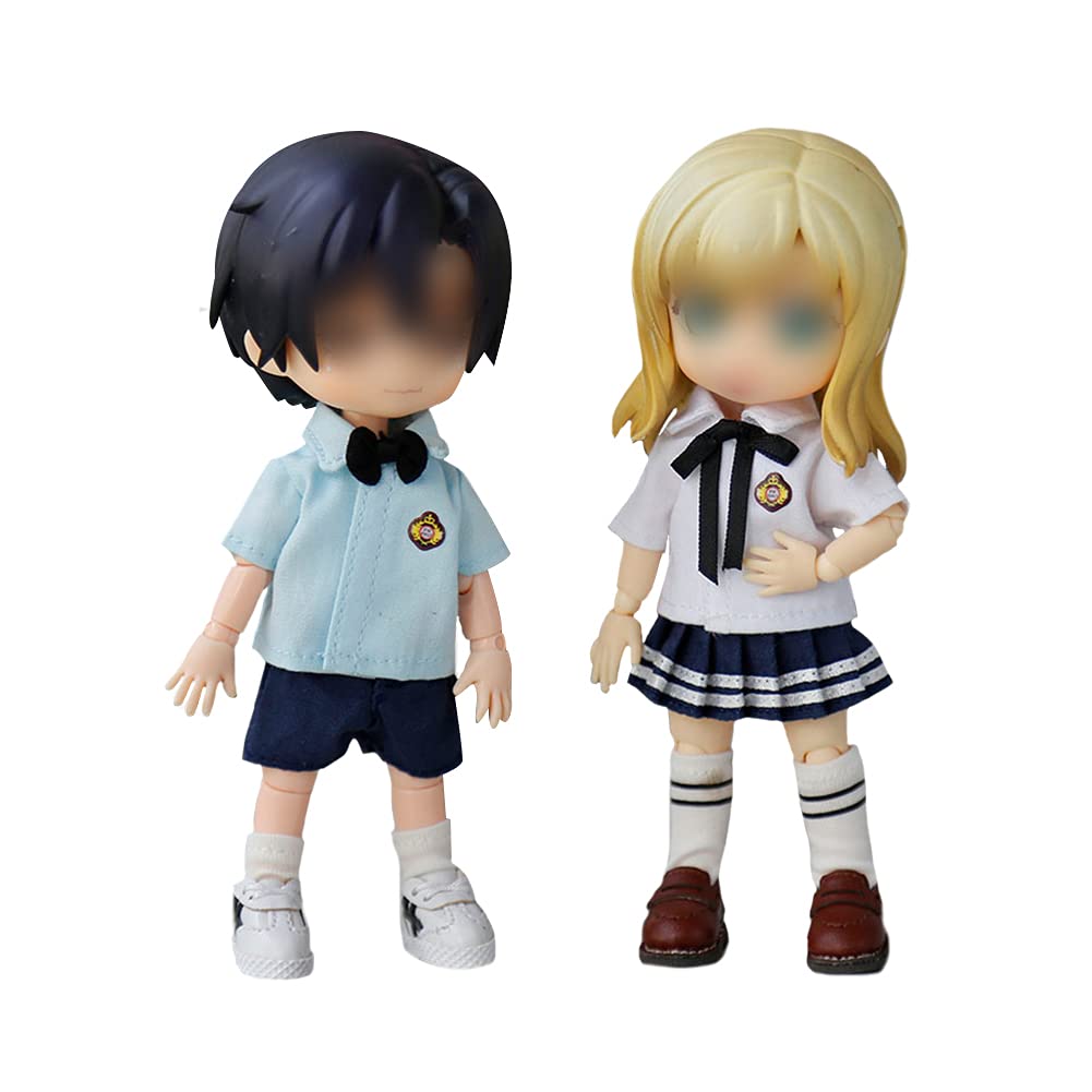 HIGHAWK Obitsu 11 (OB11) Obitsu Doll 11cm Body Short-Sleeved Uniform Set for Dolls - Includes Outfit, Skirt, Tie, and Socks - Female (White)