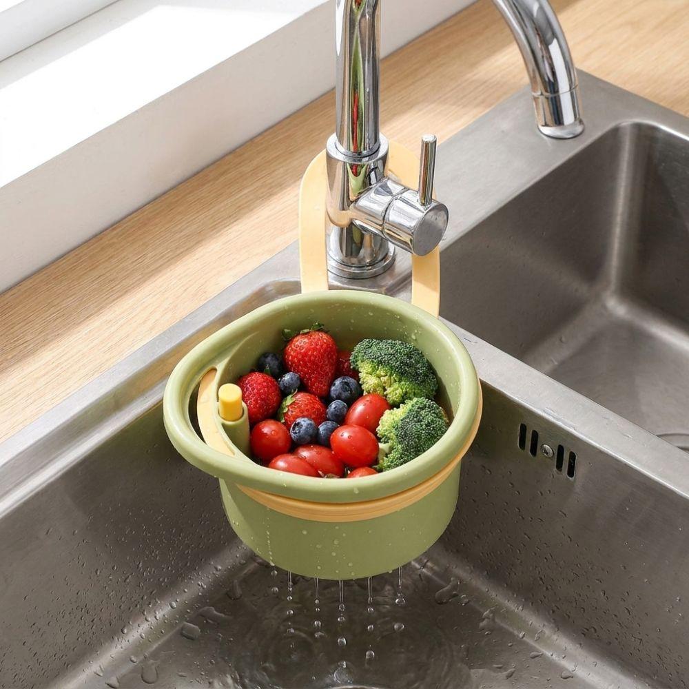 Hanging Sink Strainer Basket Quickly Drain Plastic Kitchen Drain Basket Press-Type Bottom Release Detachable Food Garbage Filter
