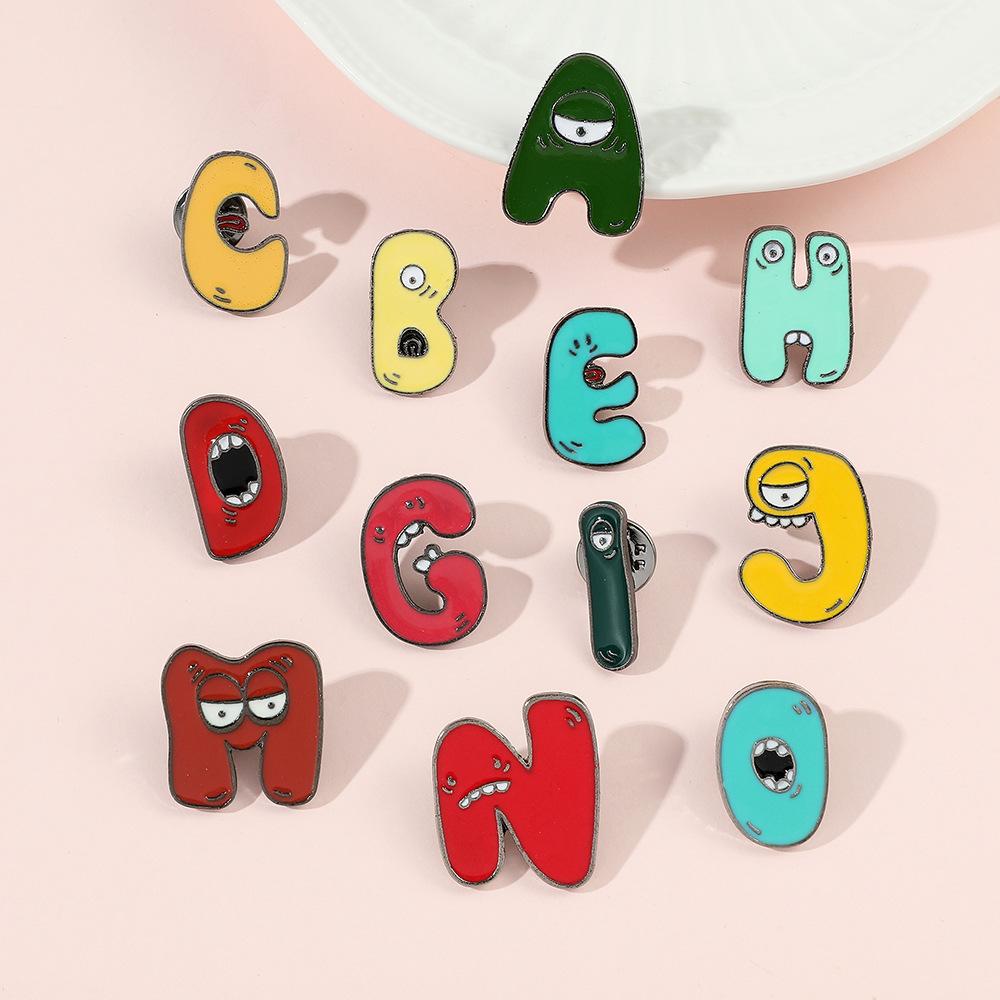 Metal 26 Letter Enamel Pins Creative Cartoon Brooch Badges Funny Alphabet Brooches  Jewelry Gift