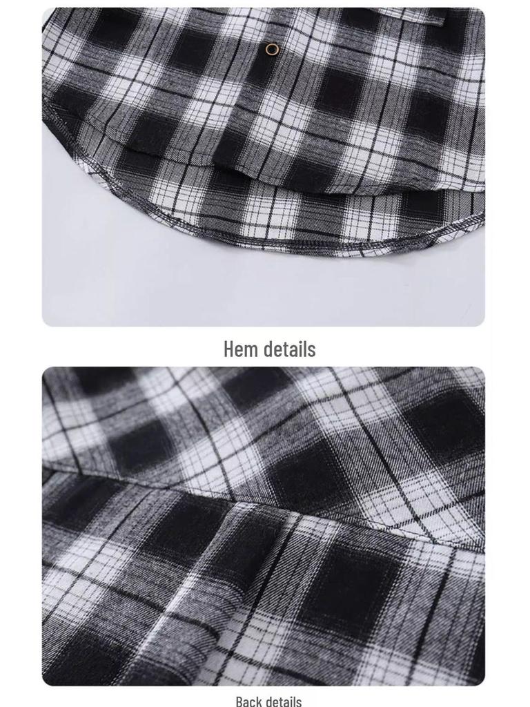 Boys' Plaid Long Sleeve Shirt Jacket, Spring & Autumn 2025, Korean Style, Trendy & Loose Fit for Big Kids.