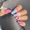 Medium-Long Ballet Style Press-On Nails With Purple Smiley Flame Design Sweet Aesthetic Nail Tips