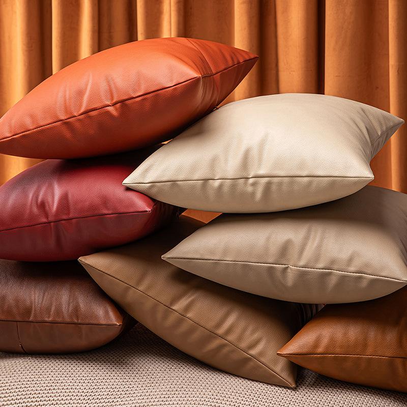 New Lychee Leather Pillowcase Texture Multi-color Light Luxury Imitation Leather Waterproof Living Room Sofa Pillowcase Waist Pillow Cushion