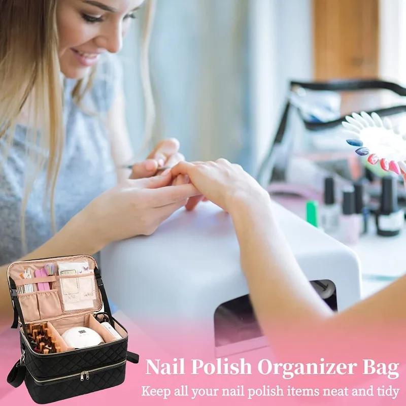 40 Grids Nail Polish Storage Bag Essential Oil Case Portable Cosmetic Large Handbag Organizer with Handle for Travel Nail salon