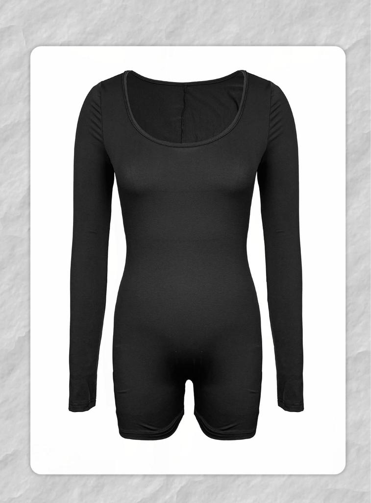 Women's High-End Tummy Control Padded Shapewear Jumpsuit with Long Sleeves