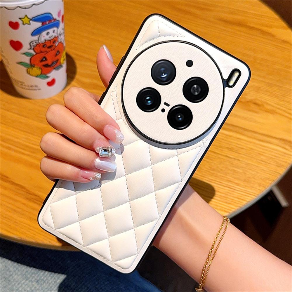 For Vivo X200 Pro 5G Case Rhombus Stitching PU Leather + TPU Shockproof Phone Cover