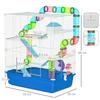5-Tier Hamster Cage with Tubes, House, Tank and Wheel, Made of Steel, PP and PS, 59x36x69 Cm, Blue and White