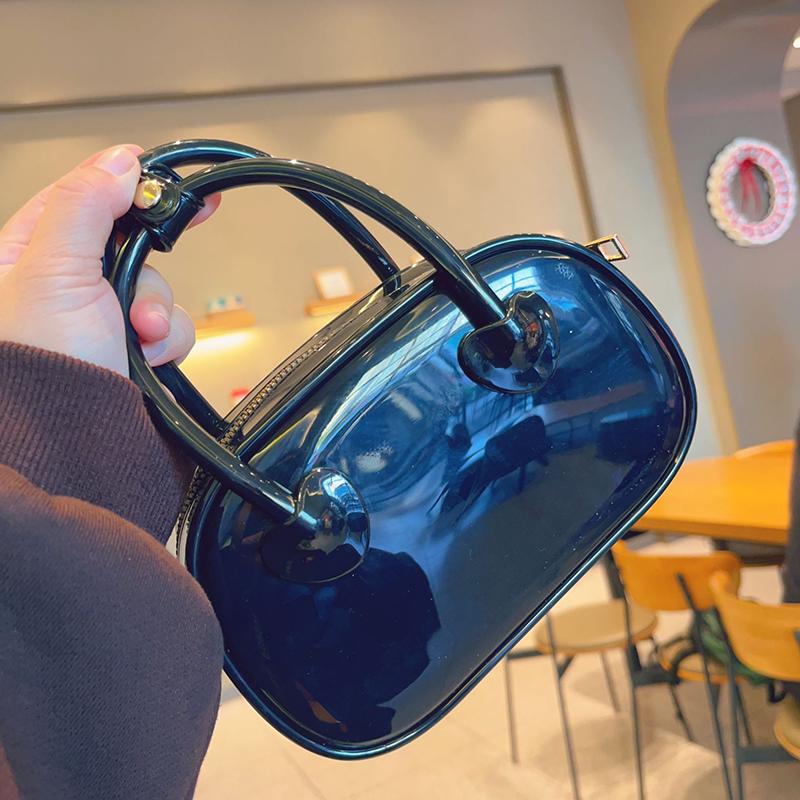Damen Sommer Bonbonfarbe PVC Jelly Kleine Schultertasche Mode Henkeltasche Kette Reißverschluss Umhängetasche KTY