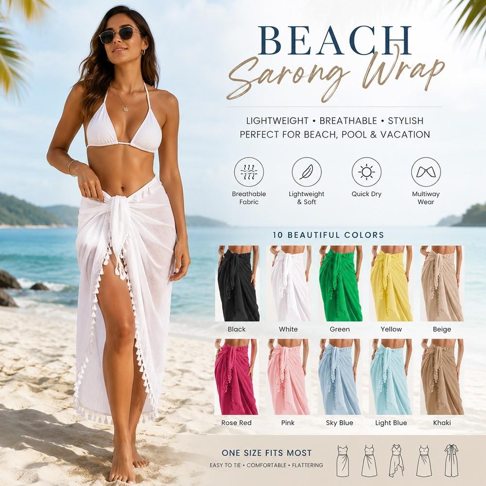 Solid Color Bikini Cover Up Sheer Design Sarong Beach Towel  for Women Seaside Holiday