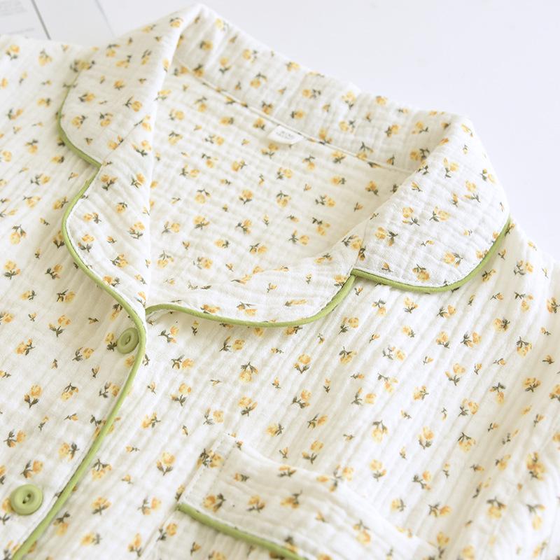 Women's Summer Cotton Gauze Pajama Set - Short Sleeve Top and Shorts