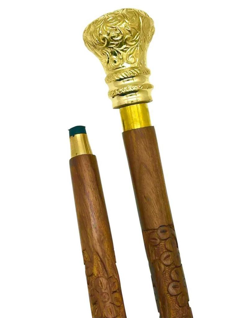 Handmade Antique Style Wooden Walking Stick: Solid Brass Handle Stylish walking cane