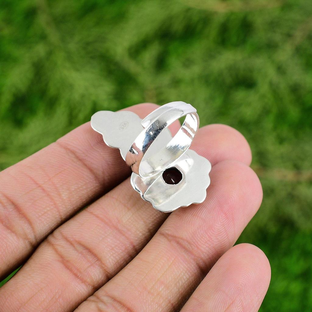 Mothers day Sale Sterling Silver Natural Mozambique Garnet Promise Flower Ring