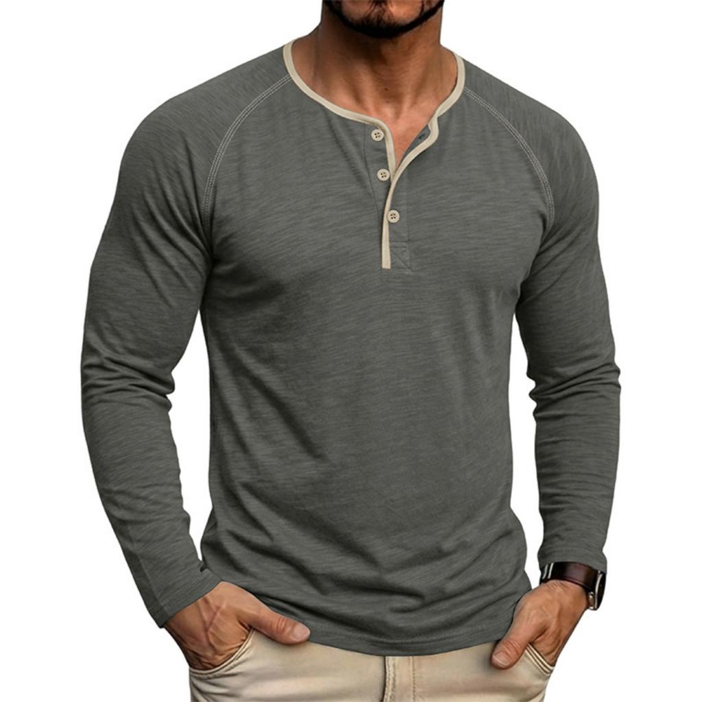 Men's Long Sleeve Henley Shirt Pullover Crew Neck Casual Slim Fit Basic Stretchy Top for Everyday Wear
