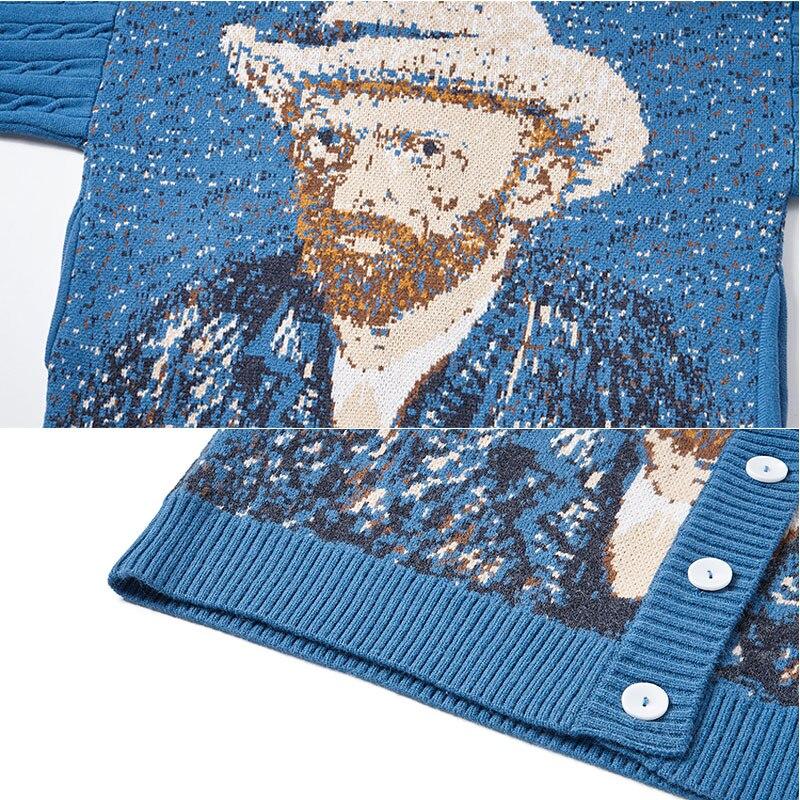 Herbst Winter Ölgemälde Stil Pullover Pullover Frauen Retro Jacquard Strickjacke Dame Mantel Pullover Mujer