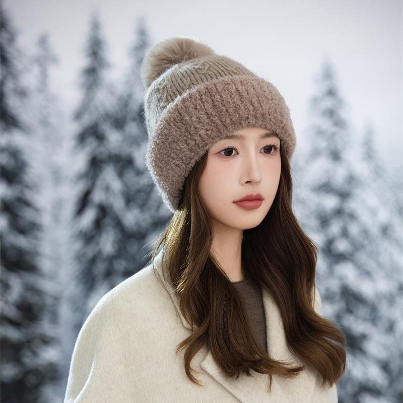New Velvet Thickened Ear Protector Hat Women's Autumn and Winter Solid Color Cold-proof Knitted Wool Hat Cycling