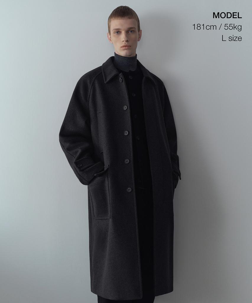 Musinsa Standard Wool Blend Oversized Muff Balmacaan Coat [Charcoal Grey]