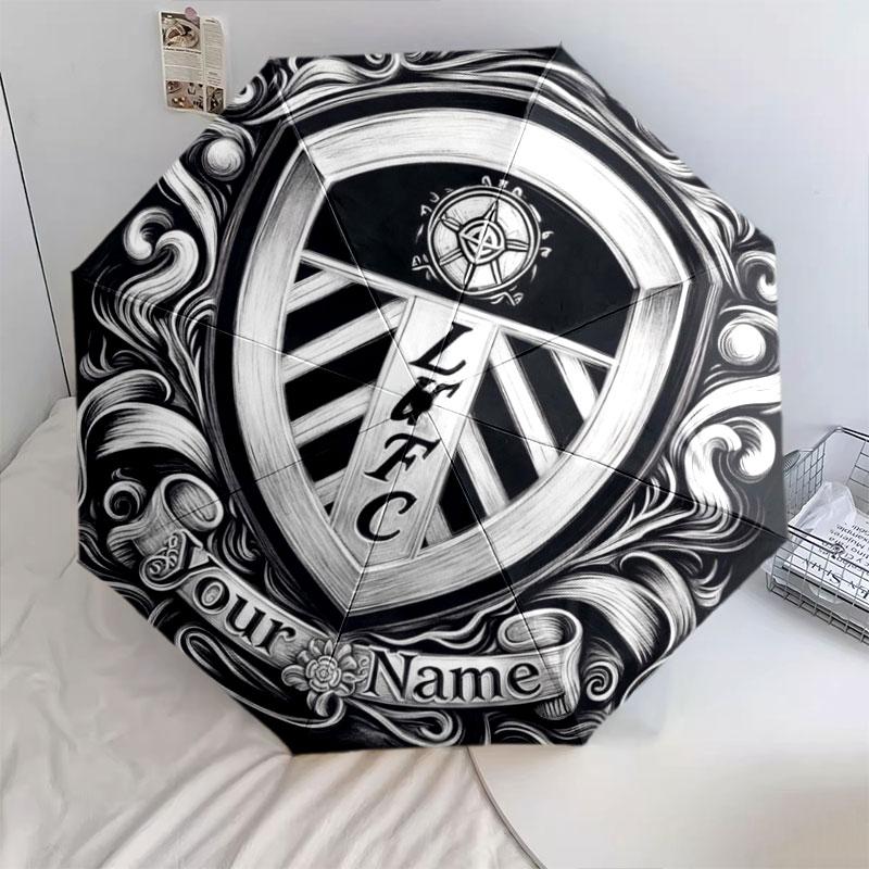 1 PC Automatic Folding Umbrella - Leeds United Custom Name Pattern, Portable & Foldable Design with 8 Ribs, Christmas Birthday Gifts