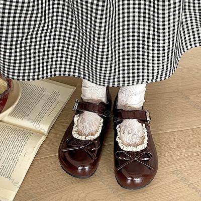 Célébrez Mary Jane à bout rond Style japonais Lolita Gothique Nœud Chaussures pour femmes Couleur unie Mocassins décontractés Chaussures plates pour femmes