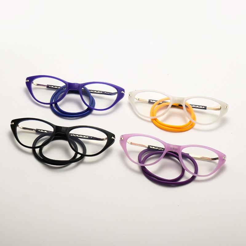 Men Women Anti Blue Light Cat Eye Hanging Neck Reading Glasses Silicone Soft Rope Anti-lost Scalable Portable Reading Eyeglasses
