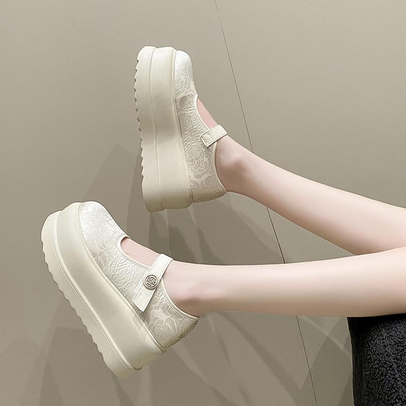 Pantofi Mary Janes de lux cu platformă brodați și imprimați pentru femei 2025 Noi cu vârf rotund mare, curea cu cataramă, confortabili, cu talpă groasă