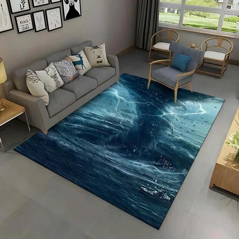 Rainbow Purple Fantasy Cloudscape Rug, Vibrant Art Style Home Decor Carpet for Living Area with Intense Sky Charm