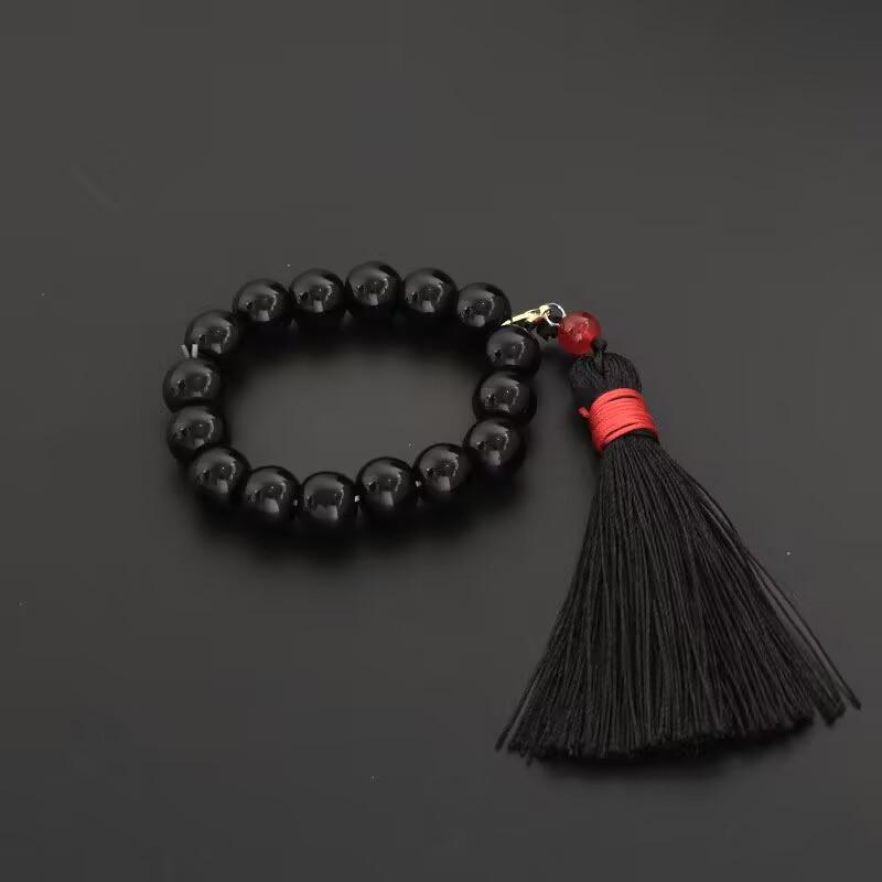 Tomb Robbery Notes: Wu Xie Style Silver Obsidian Tassel Bracelet for Men, Women, and Students