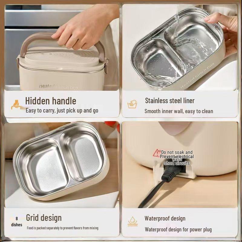 Stainless Steel Electric Heated Lunch Box - Insulated Student Bento Box